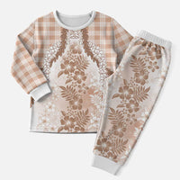 Aloha Hawaii Palaka Christmas Pajama Set Beige Plumeria Lei - Polynesian Pride