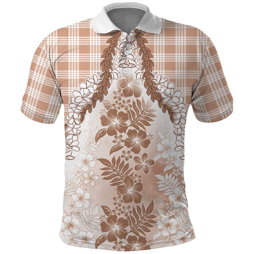 Aloha Hawaii Palaka Polo Shirt Beige Plumeria Lei - Polynesian Pride
