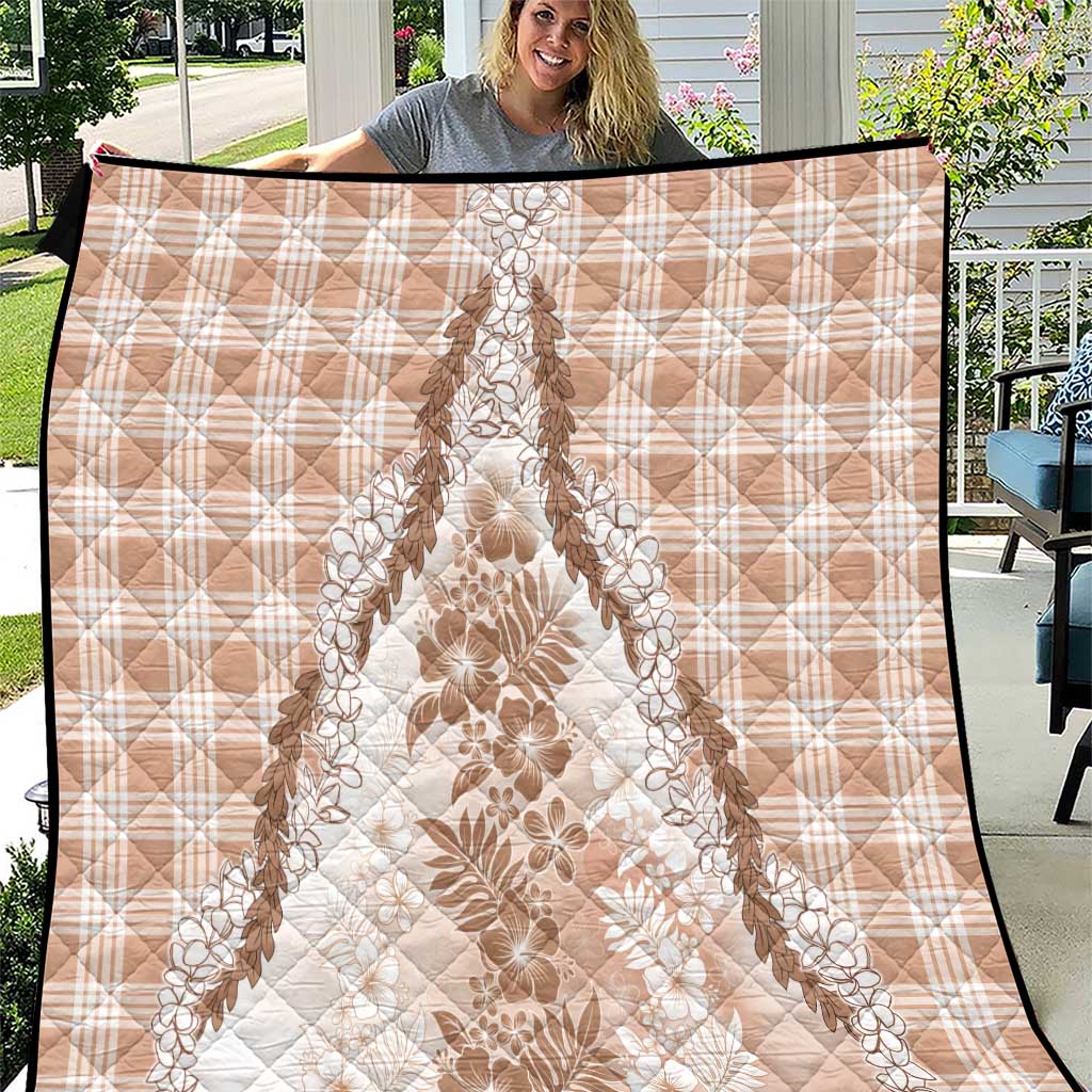 Aloha Hawaii Palaka Quilt Beige Plumeria Lei - Polynesian Pride