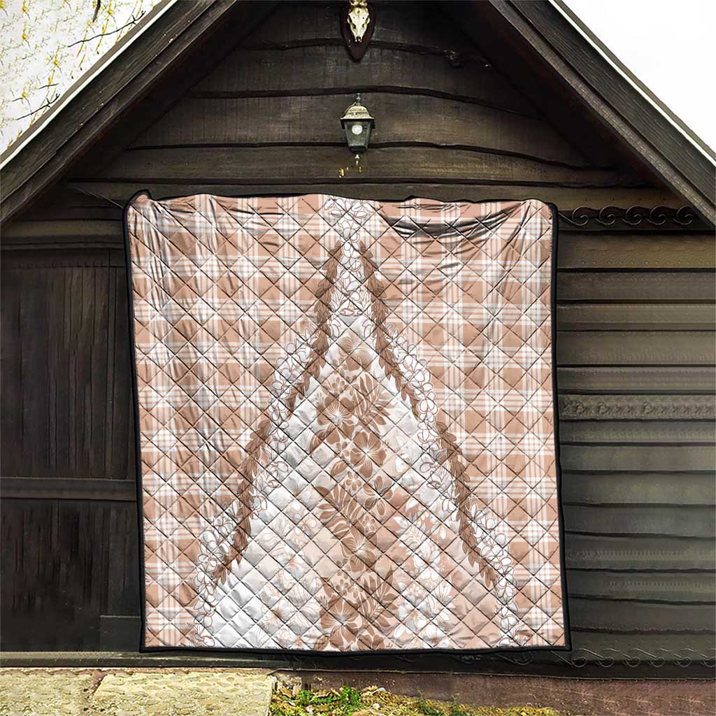 Aloha Hawaii Palaka Quilt Beige Plumeria Lei - Polynesian Pride