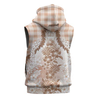 Aloha Hawaii Palaka Sleeveless Hoodie Beige Plumeria Lei - Polynesian Pride