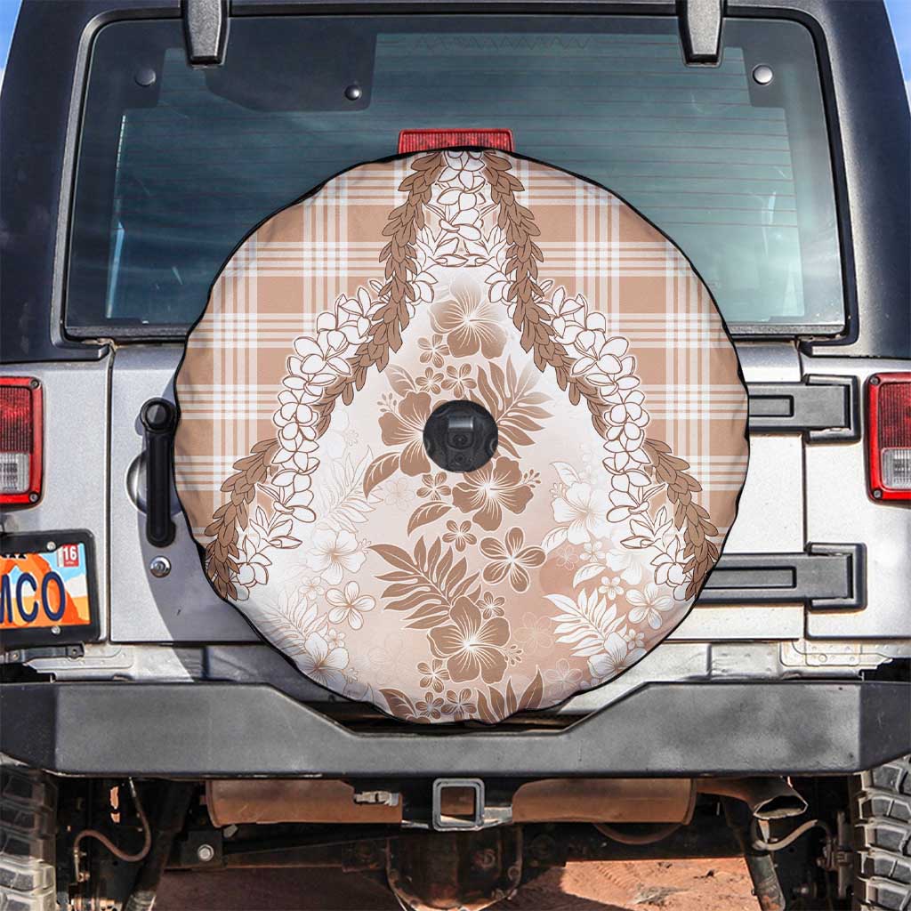 Aloha Hawaii Palaka Spare Tire Cover Beige Plumeria Lei - Polynesian Pride