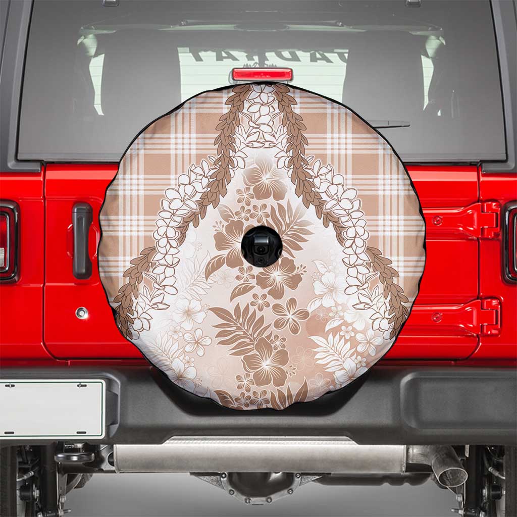 Aloha Hawaii Palaka Spare Tire Cover Beige Plumeria Lei - Polynesian Pride
