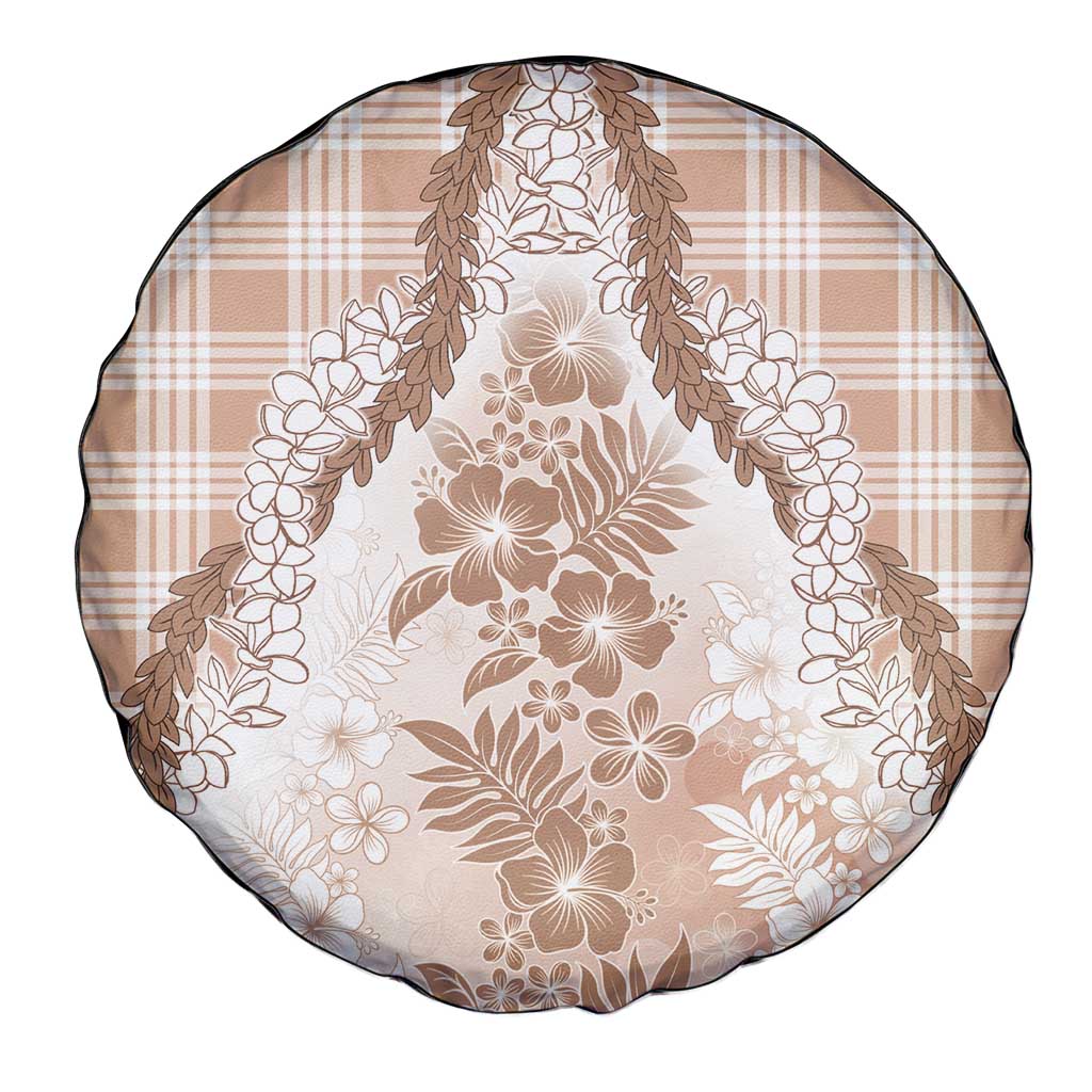 Aloha Hawaii Palaka Spare Tire Cover Beige Plumeria Lei - Polynesian Pride
