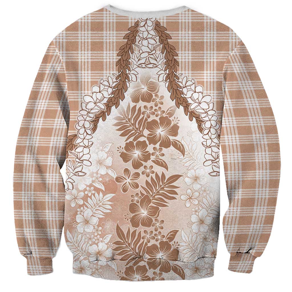 Aloha Hawaii Palaka Sweatshirt Beige Plumeria Lei - Polynesian Pride