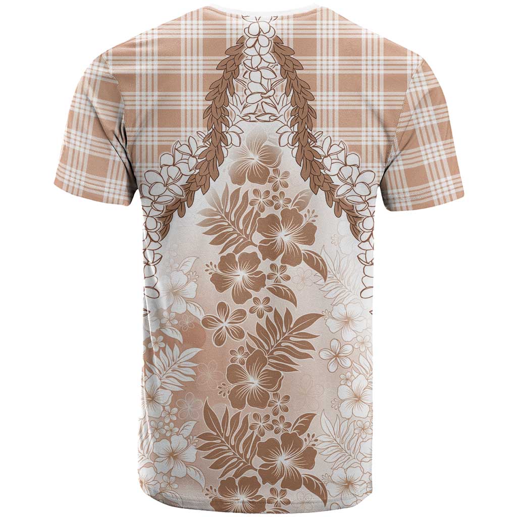 Aloha Hawaii Palaka T Shirt Beige Plumeria Lei - Polynesian Pride