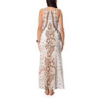 Aloha Hawaii Palaka Tank Maxi Dress Beige Plumeria Lei - Polynesian Pride