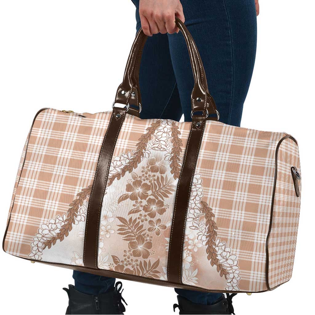 Aloha Hawaii Palaka Travel Bag Beige Plumeria Lei - Polynesian Pride