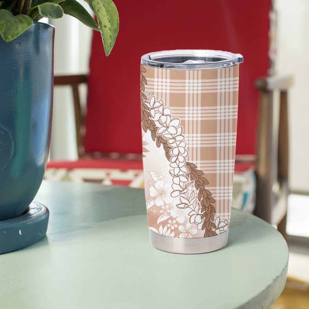 Aloha Hawaii Palaka Tumbler Cup Beige Plumeria Lei - Polynesian Pride
