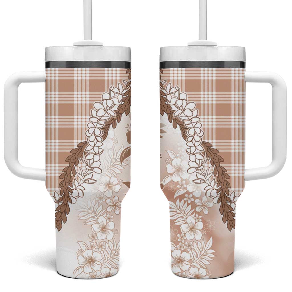 Aloha Hawaii Palaka Tumbler With Handle Beige Plumeria Lei - Polynesian Pride