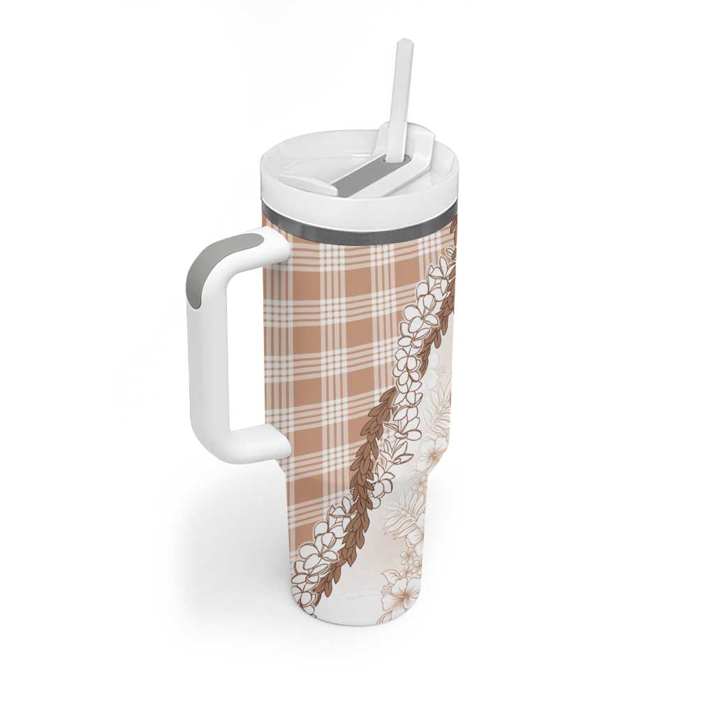 Aloha Hawaii Palaka Tumbler With Handle Beige Plumeria Lei - Polynesian Pride