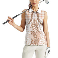 Aloha Hawaii Palaka Women Sleeveless Polo Shirt Beige Plumeria Lei - Polynesian Pride