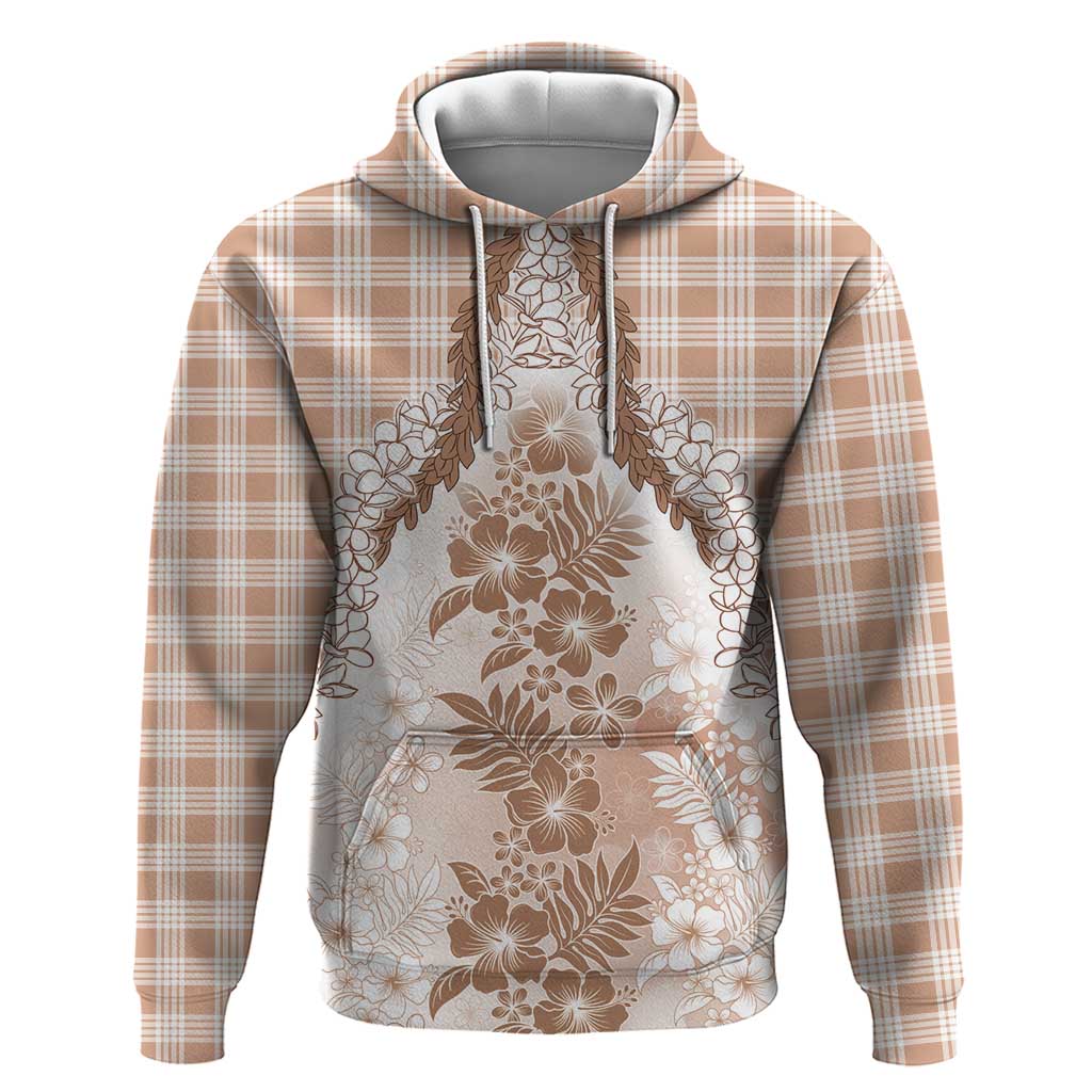 Aloha Hawaii Palaka Zip Hoodie Beige Plumeria Lei - Polynesian Pride