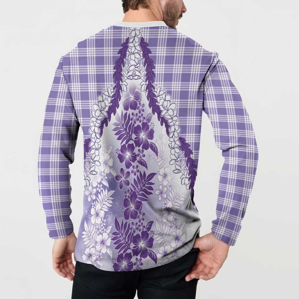 Aloha Hawaii Palaka Button Sweatshirt Purple Plumeria Lei - Polynesian Pride