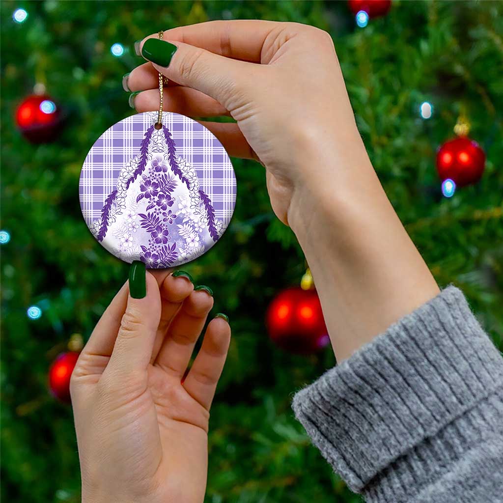 Aloha Hawaii Palaka Ceramic Ornament Purple Plumeria Lei - Polynesian Pride