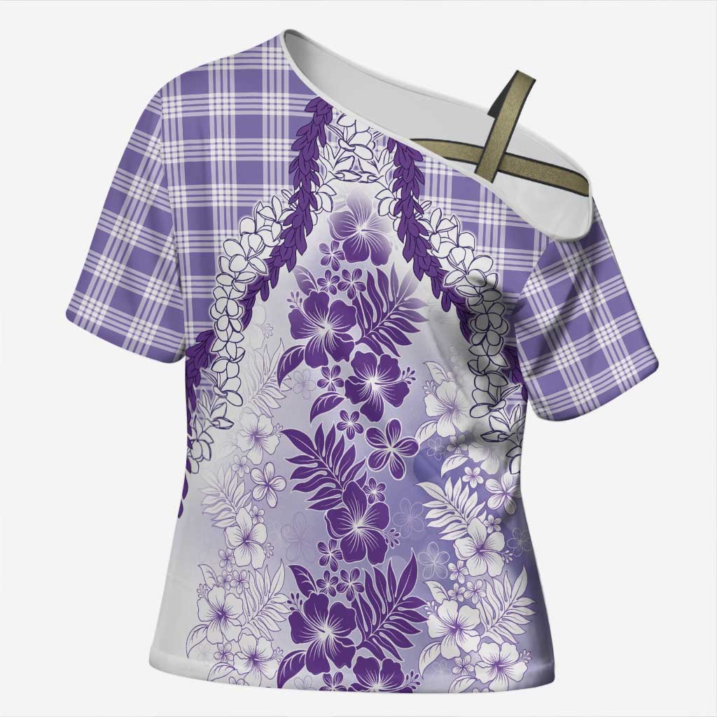 Aloha Hawaii Palaka Cross Shoulder Shirt Purple Plumeria Lei LT05 Female Purple - Polynesian Pride