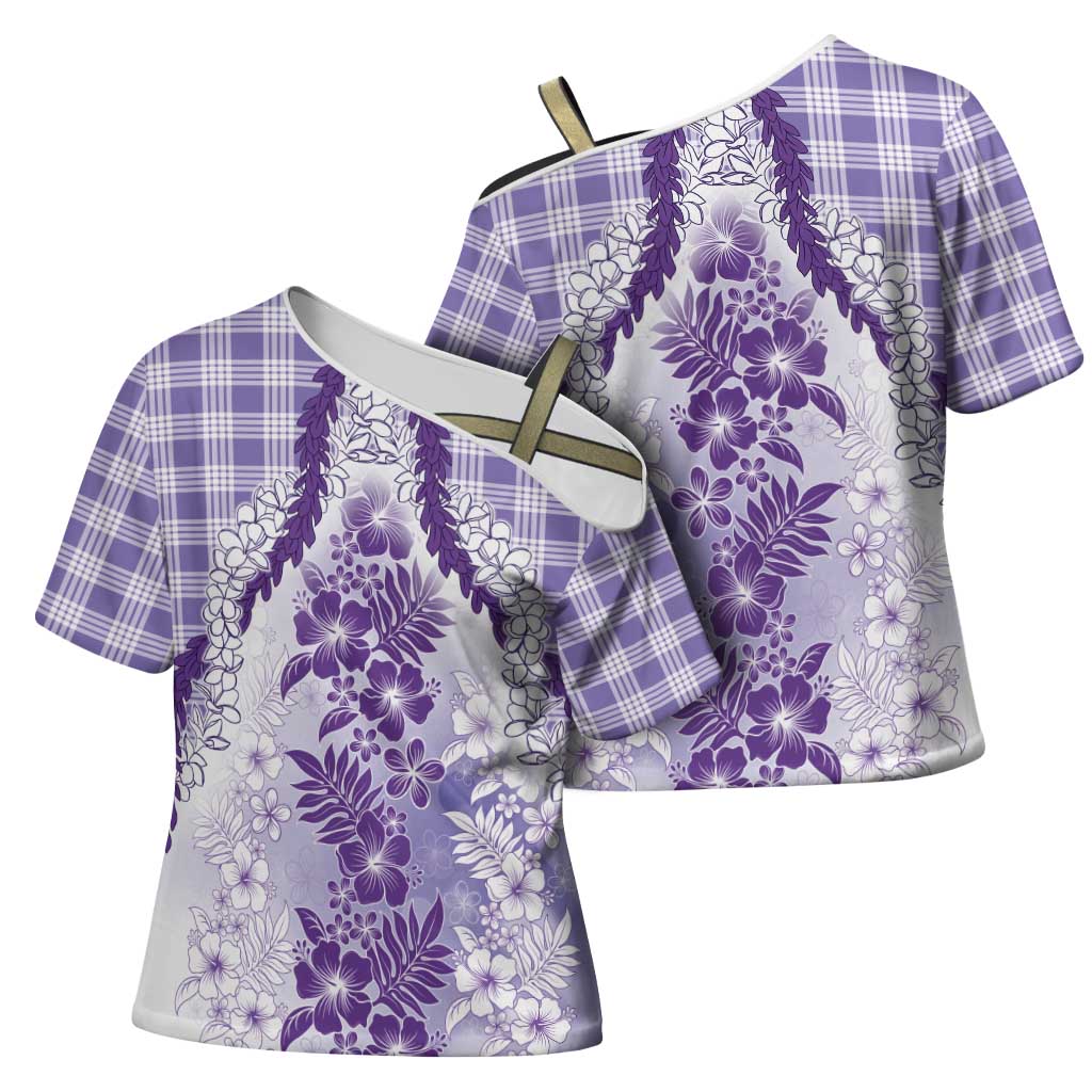 Aloha Hawaii Palaka Cross Shoulder Shirt Purple Plumeria Lei LT05 - Polynesian Pride