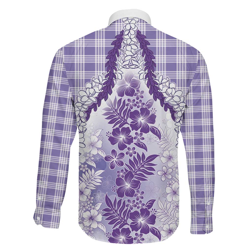 Aloha Hawaii Palaka Family Matching Long Sleeve Bodycon Dress and Hawaiian Shirt Purple Plumeria Lei LT05 - Polynesian Pride