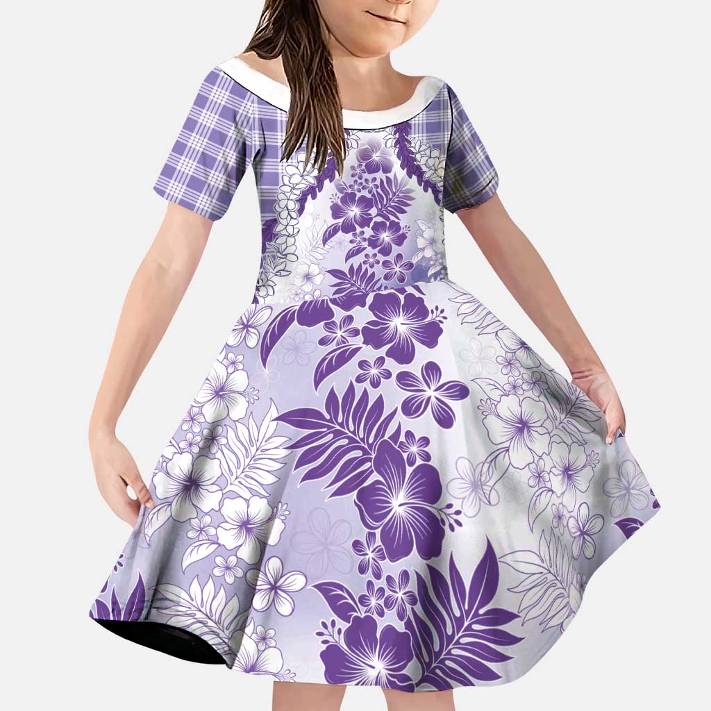 Aloha Hawaii Palaka Family Matching Mermaid Dress and Hawaiian Shirt Purple Plumeria Lei LT05 Daughter's Dress Purple - Polynesian Pride