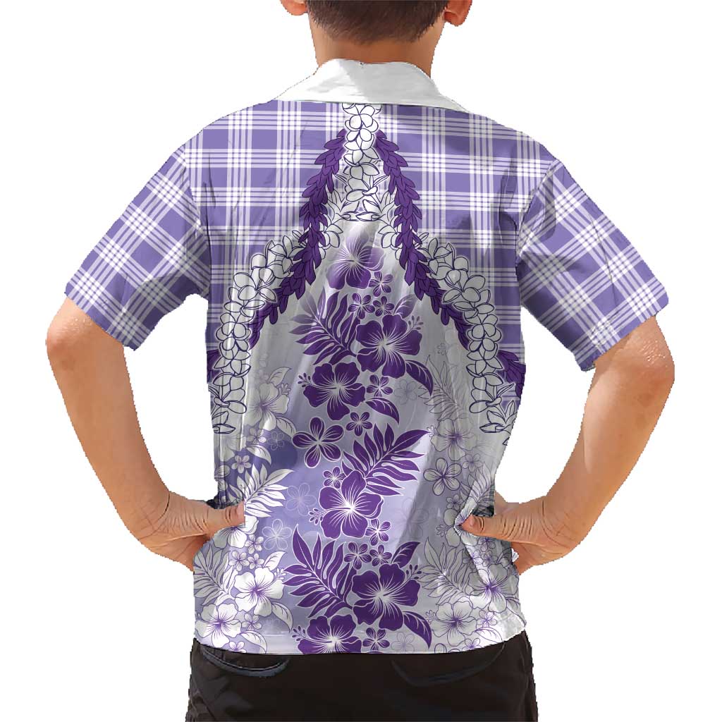 Aloha Hawaii Palaka Family Matching Off Shoulder Maxi Dress and Hawaiian Shirt Purple Plumeria Lei LT05 - Polynesian Pride