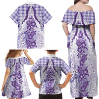 Aloha Hawaii Palaka Family Matching Off Shoulder Maxi Dress and Hawaiian Shirt Purple Plumeria Lei LT05 - Polynesian Pride