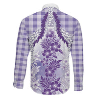 Aloha Hawaii Palaka Family Matching Off Shoulder Maxi Dress and Hawaiian Shirt Purple Plumeria Lei LT05 - Polynesian Pride