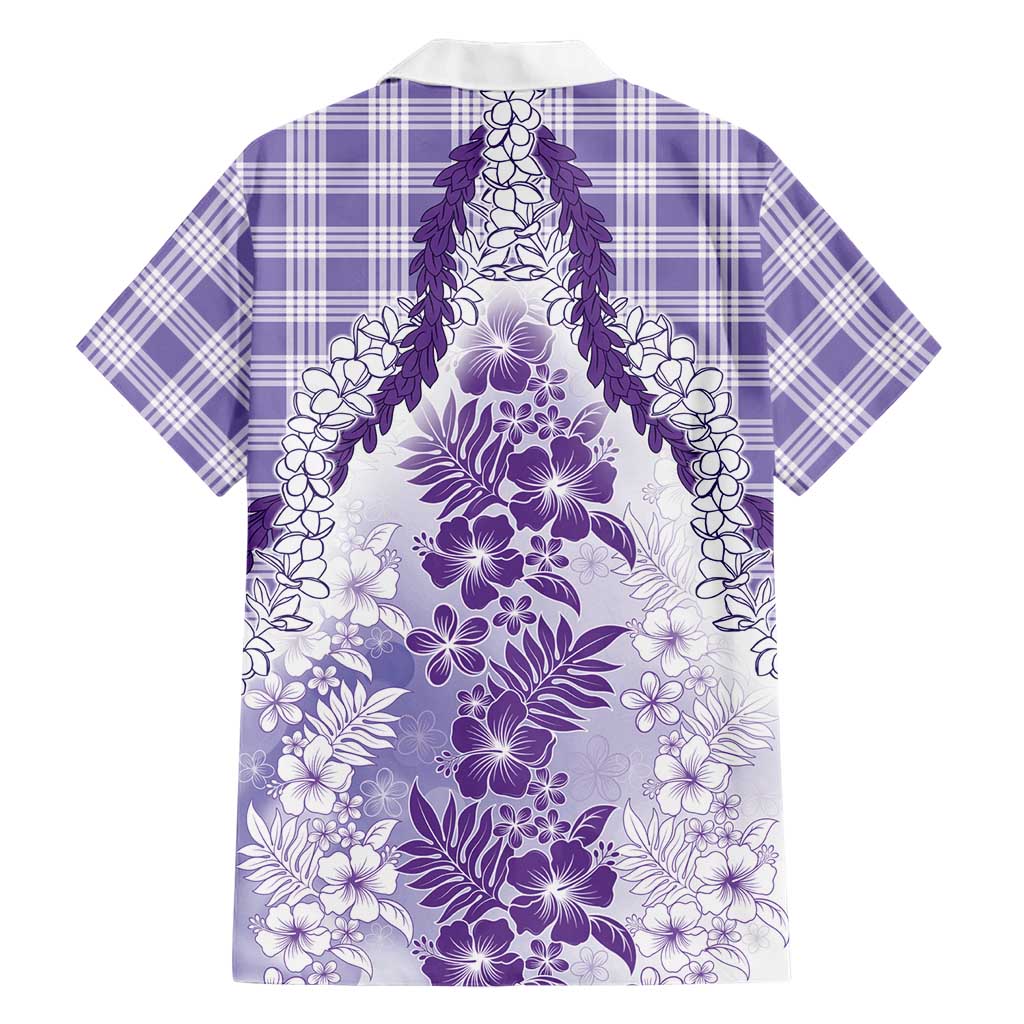 Aloha Hawaii Palaka Family Matching Off Shoulder Short Dress and Hawaiian Shirt Purple Plumeria Lei LT05 - Polynesian Pride