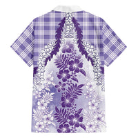 Aloha Hawaii Palaka Family Matching Off Shoulder Short Dress and Hawaiian Shirt Purple Plumeria Lei LT05 - Polynesian Pride