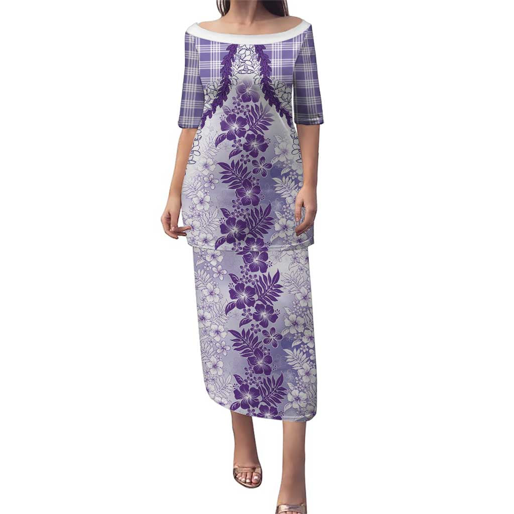 Aloha Hawaii Palaka Family Matching Puletasi and Hawaiian Shirt Purple Plumeria Lei LT05 Mom's Dress Purple - Polynesian Pride