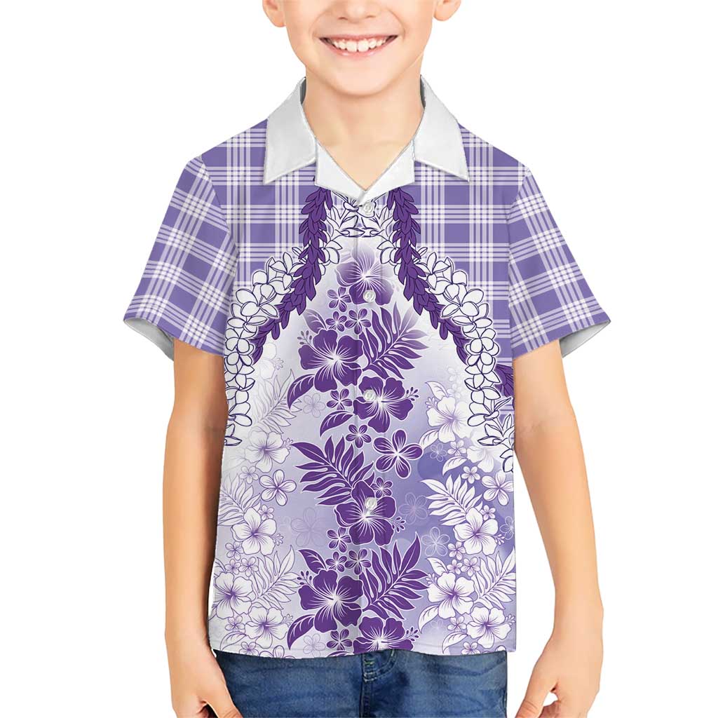 Aloha Hawaii Palaka Family Matching Puletasi and Hawaiian Shirt Purple Plumeria Lei LT05 Son's Shirt Purple - Polynesian Pride
