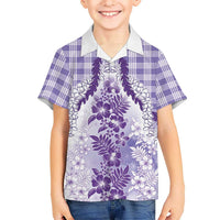 Aloha Hawaii Palaka Family Matching Short Sleeve Bodycon Dress and Hawaiian Shirt Purple Plumeria Lei LT05 Son's Shirt Purple - Polynesian Pride