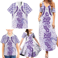 Aloha Hawaii Palaka Family Matching Summer Maxi Dress and Hawaiian Shirt Purple Plumeria Lei LT05 - Polynesian Pride