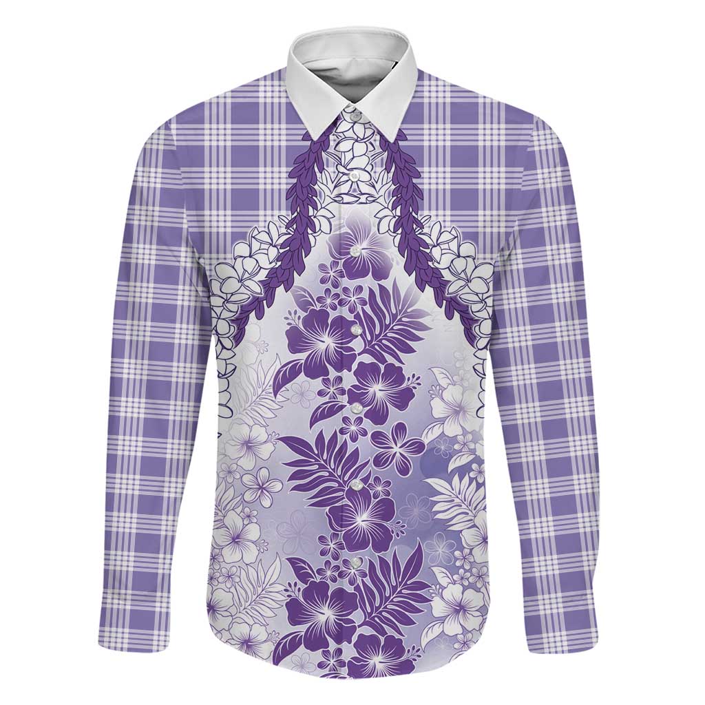 Aloha Hawaii Palaka Family Matching Summer Maxi Dress and Hawaiian Shirt Purple Plumeria Lei LT05 Dad's Shirt - Long Sleeve Purple - Polynesian Pride