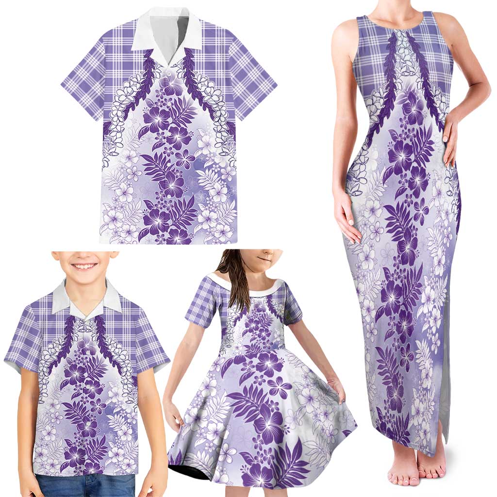 Aloha Hawaii Palaka Family Matching Tank Maxi Dress and Hawaiian Shirt Purple Plumeria Lei LT05 - Polynesian Pride