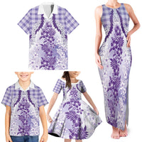 Aloha Hawaii Palaka Family Matching Tank Maxi Dress and Hawaiian Shirt Purple Plumeria Lei LT05 - Polynesian Pride