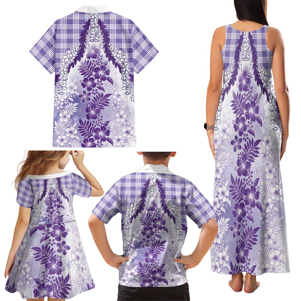 Aloha Hawaii Palaka Family Matching Tank Maxi Dress and Hawaiian Shirt Purple Plumeria Lei LT05 - Polynesian Pride