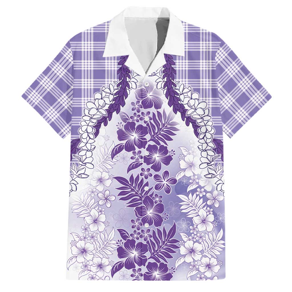 Aloha Hawaii Palaka Family Matching Tank Maxi Dress and Hawaiian Shirt Purple Plumeria Lei LT05 Dad's Shirt - Short Sleeve Purple - Polynesian Pride