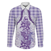 Aloha Hawaii Palaka Family Matching Tank Maxi Dress and Hawaiian Shirt Purple Plumeria Lei LT05 Dad's Shirt - Long Sleeve Purple - Polynesian Pride