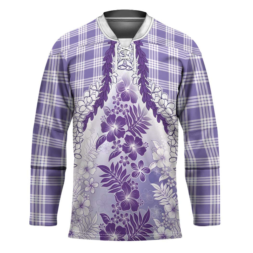 Aloha Hawaii Palaka Hockey Jersey Purple Plumeria Lei - Polynesian Pride