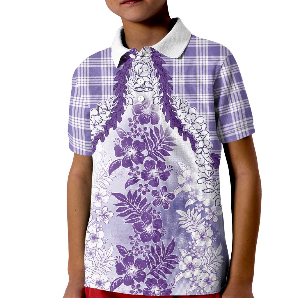 Aloha Hawaii Palaka Kid Polo Shirt Purple Plumeria Lei - Polynesian Pride