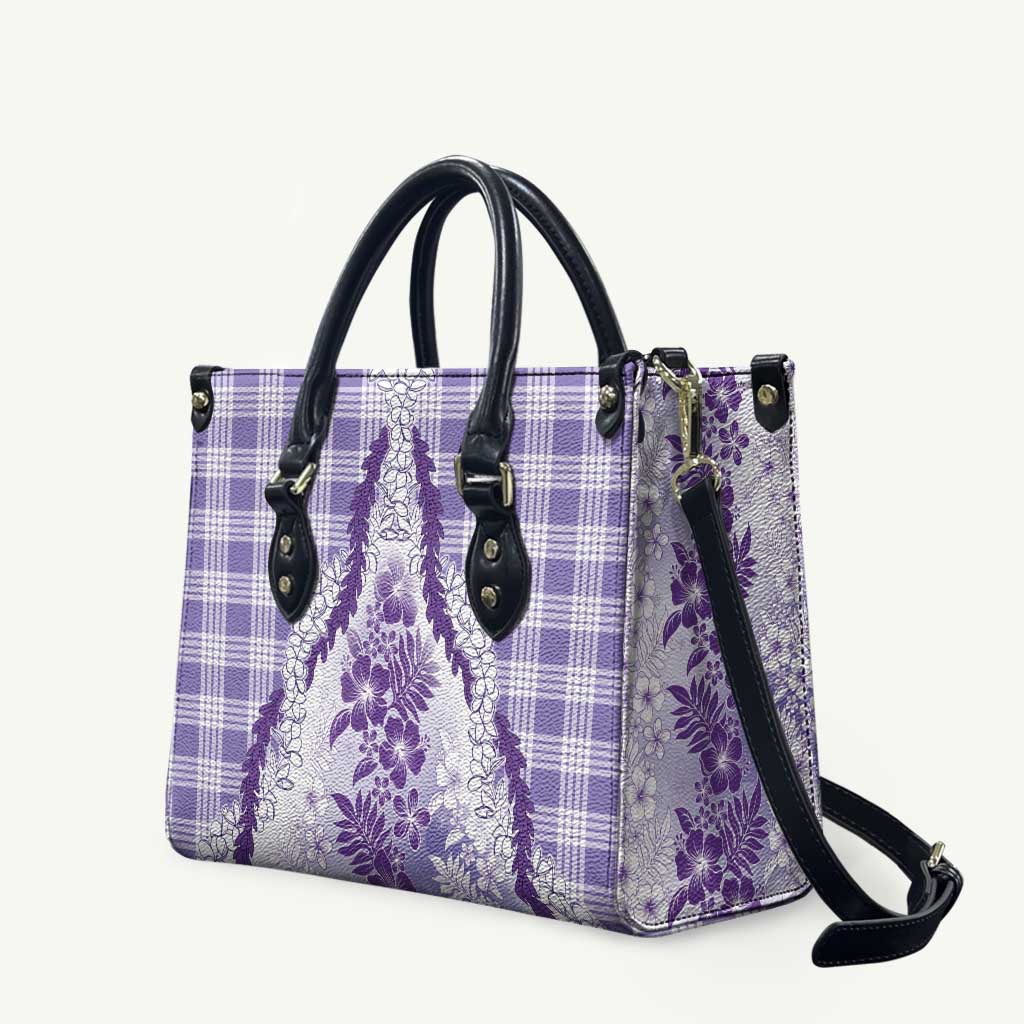 Aloha Hawaii Palaka Leather Bag Purple Plumeria Lei - Polynesian Pride
