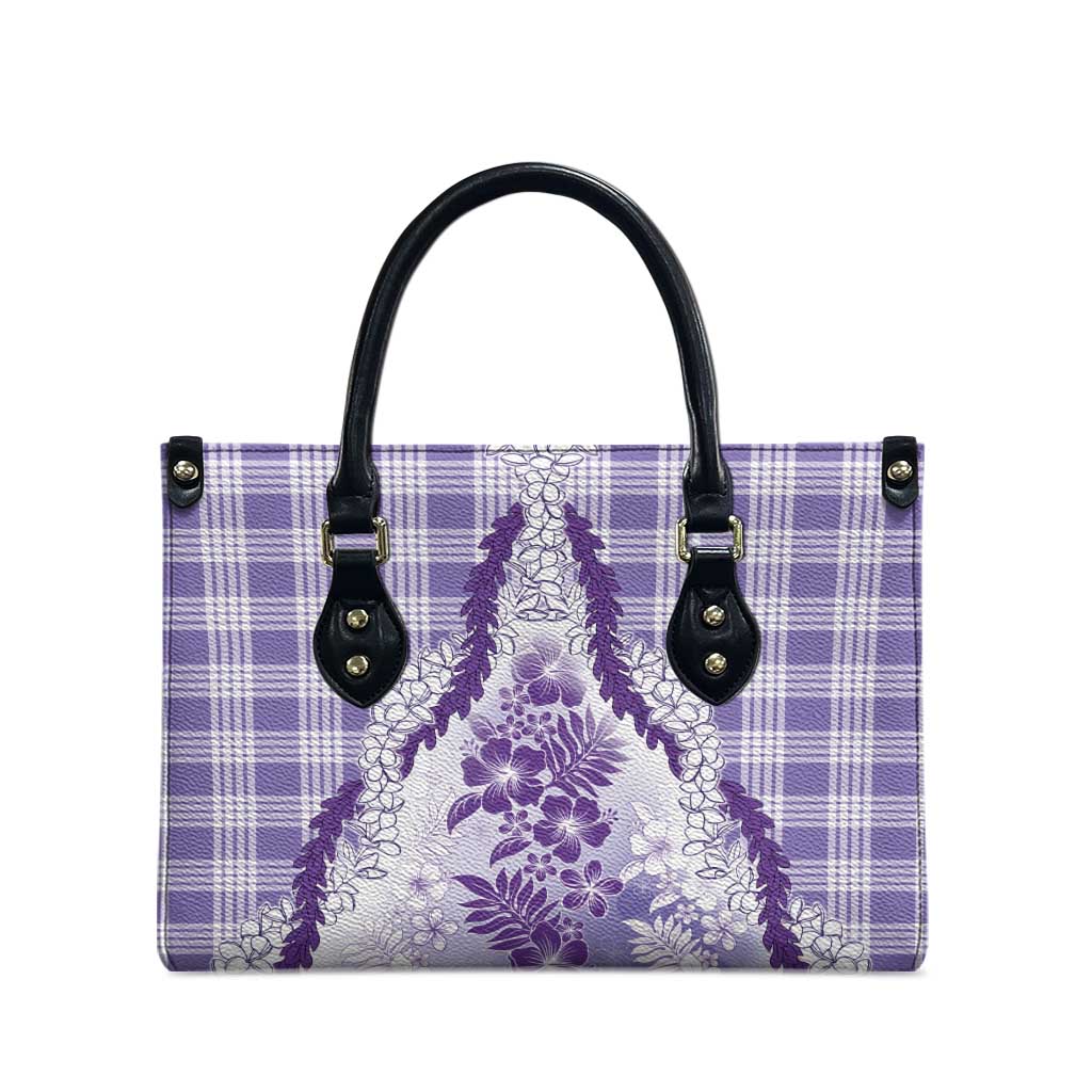 Aloha Hawaii Palaka Leather Bag Purple Plumeria Lei - Polynesian Pride