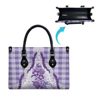 Aloha Hawaii Palaka Leather Bag Purple Plumeria Lei - Polynesian Pride
