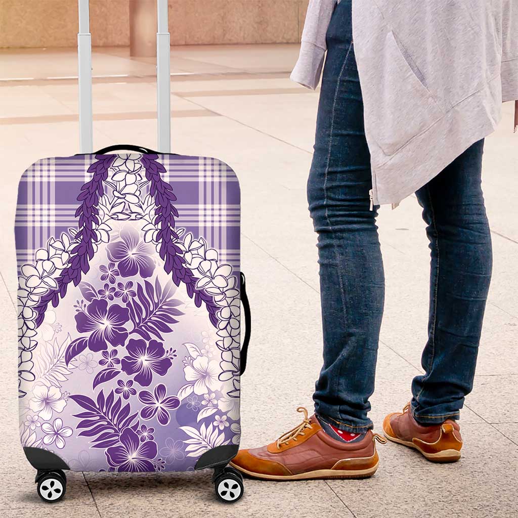 Aloha Hawaii Palaka Luggage Cover Purple Plumeria Lei - Polynesian Pride
