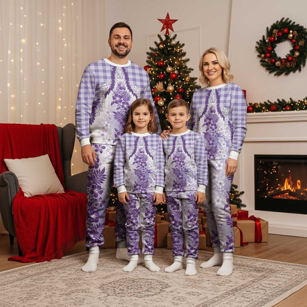 Aloha Hawaii Palaka Christmas Pajama Set Purple Plumeria Lei - Polynesian Pride