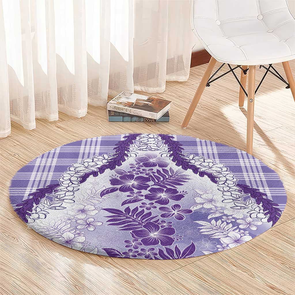 Aloha Hawaii Palaka Round Carpet Purple Plumeria Lei - Polynesian Pride