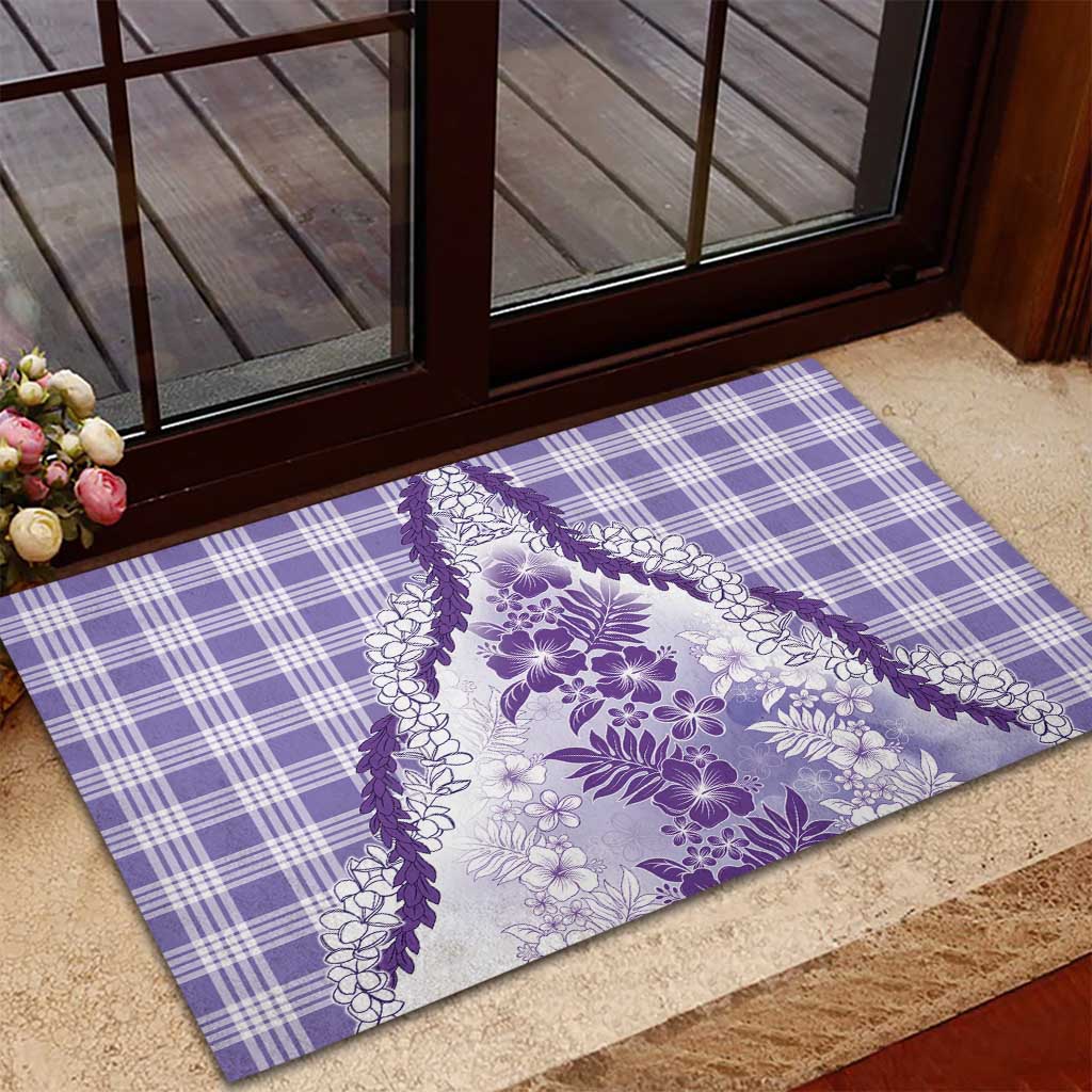 Aloha Hawaii Palaka Rubber Doormat Purple Plumeria Lei - Polynesian Pride
