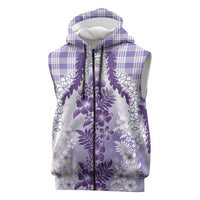 Aloha Hawaii Palaka Sleeveless Zip Hoodie Purple Plumeria Lei LT05