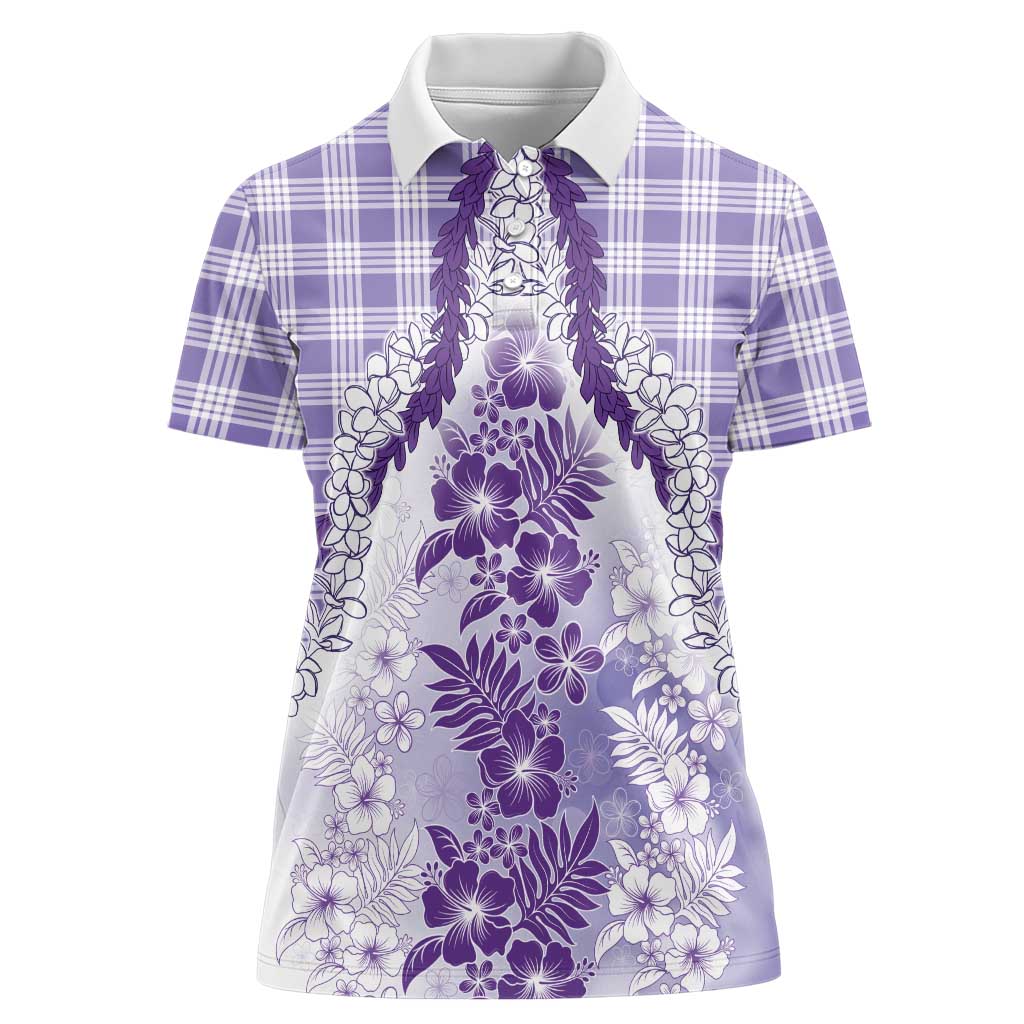 Aloha Hawaii Palaka Women Polo Shirt Purple Plumeria Lei - Polynesian Pride