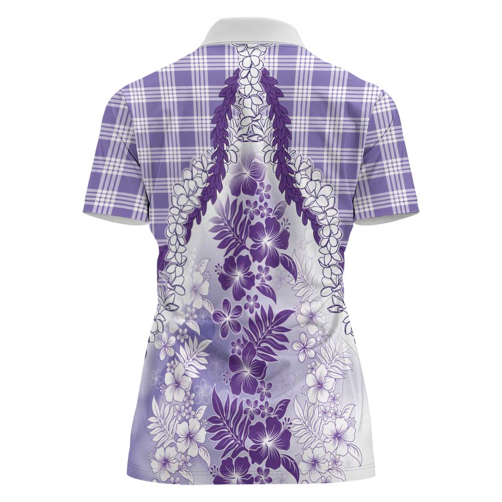Aloha Hawaii Palaka Women Polo Shirt Purple Plumeria Lei LT05 - Polynesian Pride